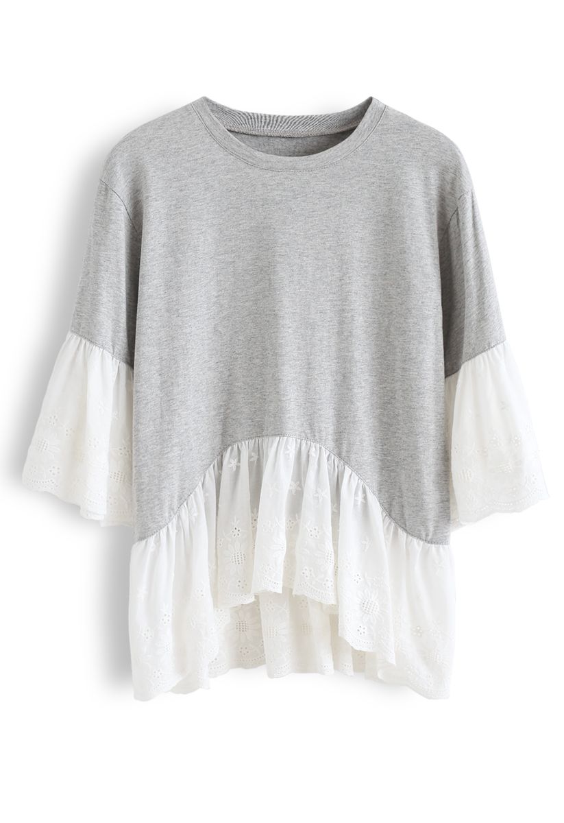 Sunflower Eyelet Embroidered Dolly Top in Grey - Retro, Indie and ...