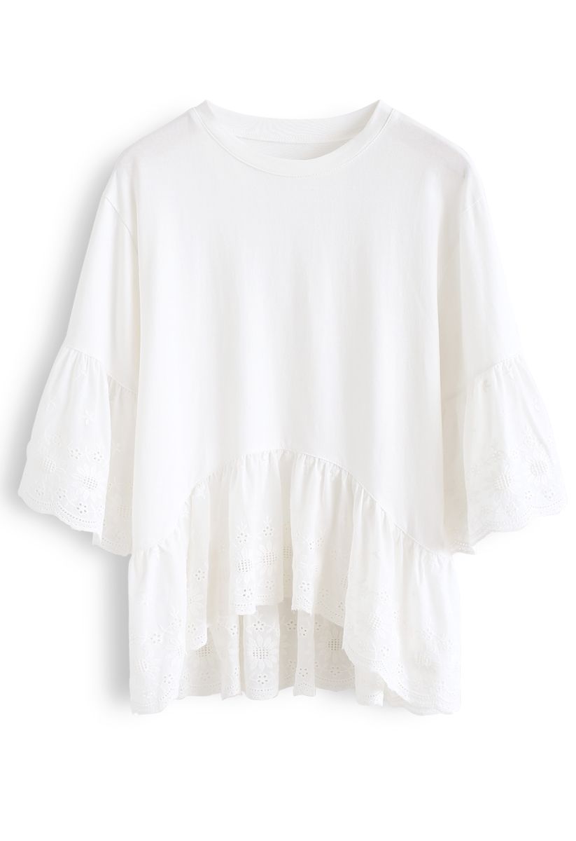 Sunflower Eyelet Embroidered Dolly Top in White