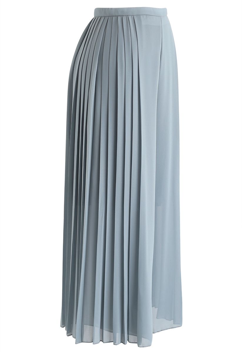 Pleated Wide-Leg Chiffon Pants in Teal