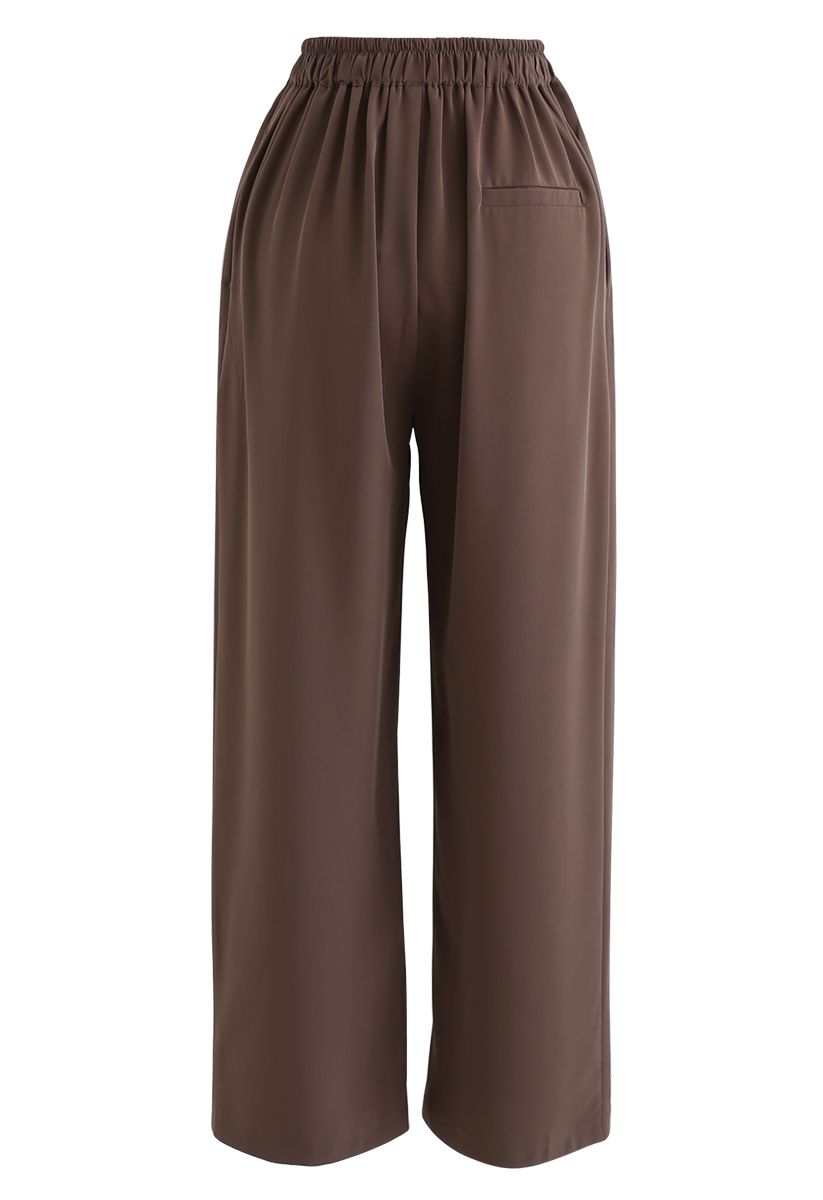 Drawstring High-Waisted Wide-Leg Pants in Brown