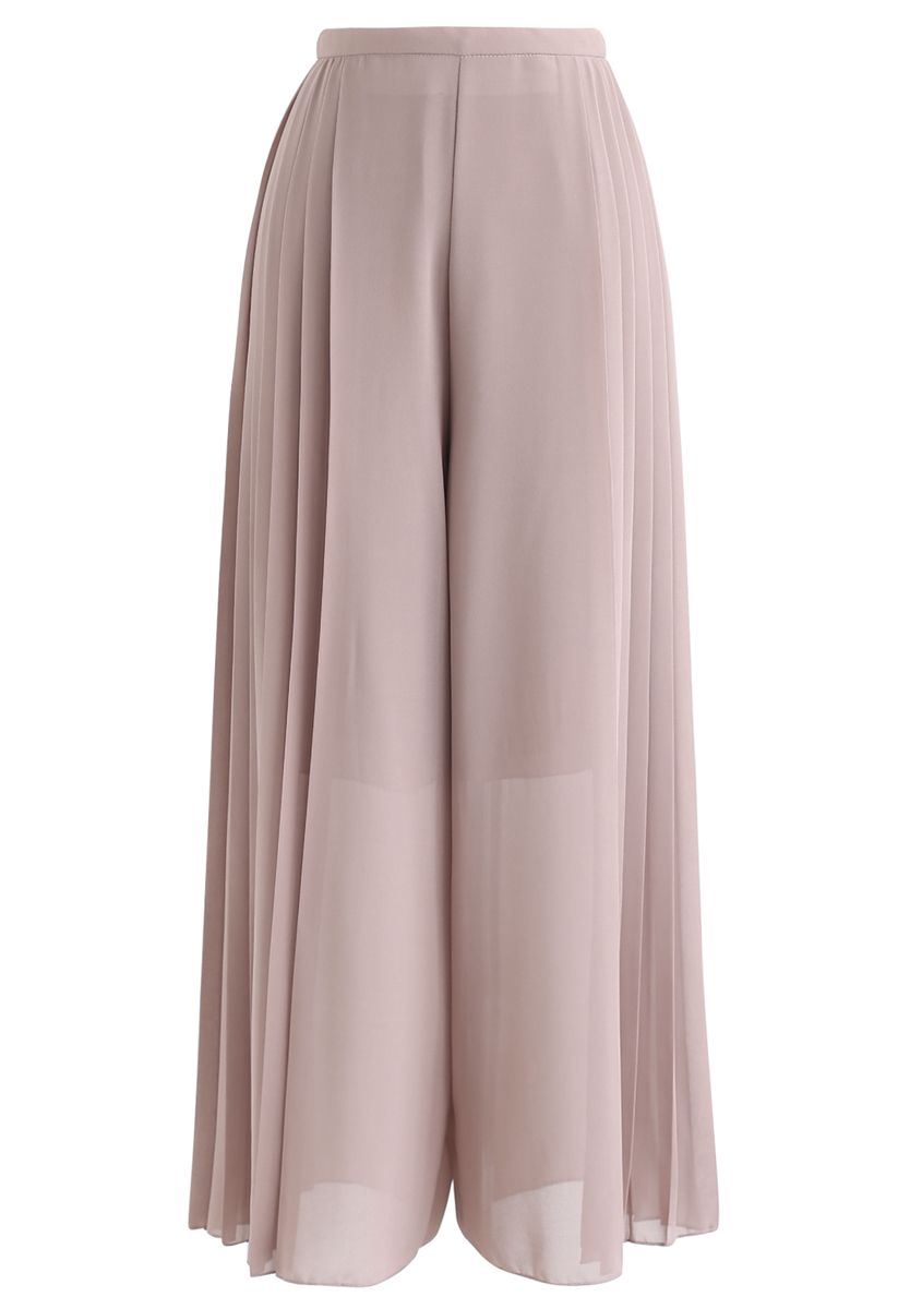 Pleated Wide-Leg Chiffon Pants in Dusty Pink - Retro, Indie and Unique  Fashion