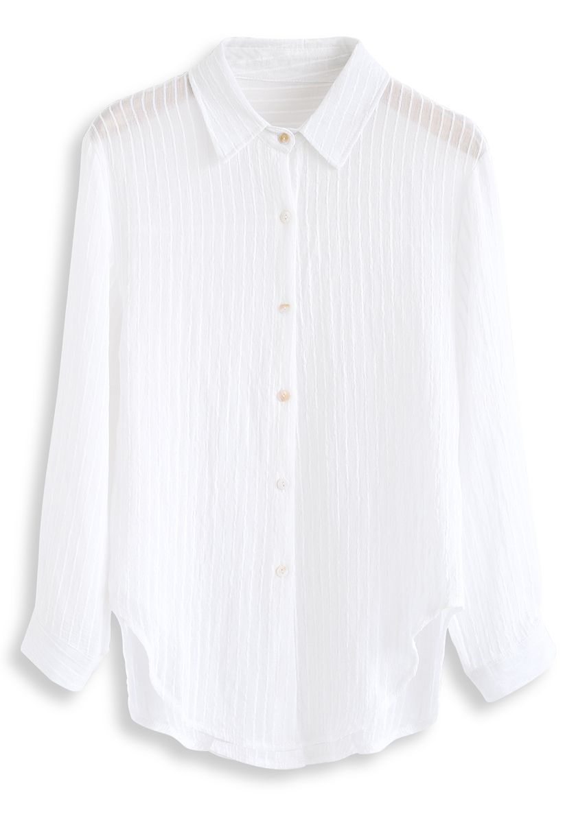 Stripe Texture Button Down Sleeves Shirt in White - Retro, Indie and Unique  Fashion