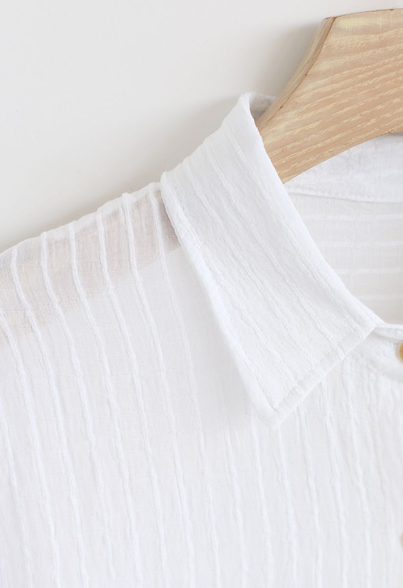 Stripe Texture Button Down Sleeves Shirt in White