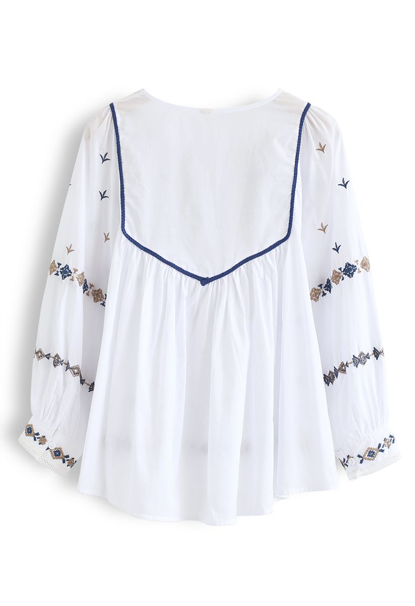 Embroidered Hi-Lo Boho Dolly Top in White - Retro, Indie and Unique Fashion