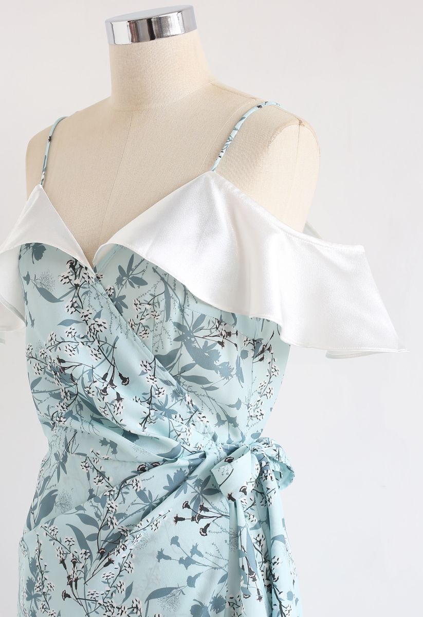 Greenery Floret Print Ruffle Wrapped Cami Dress
