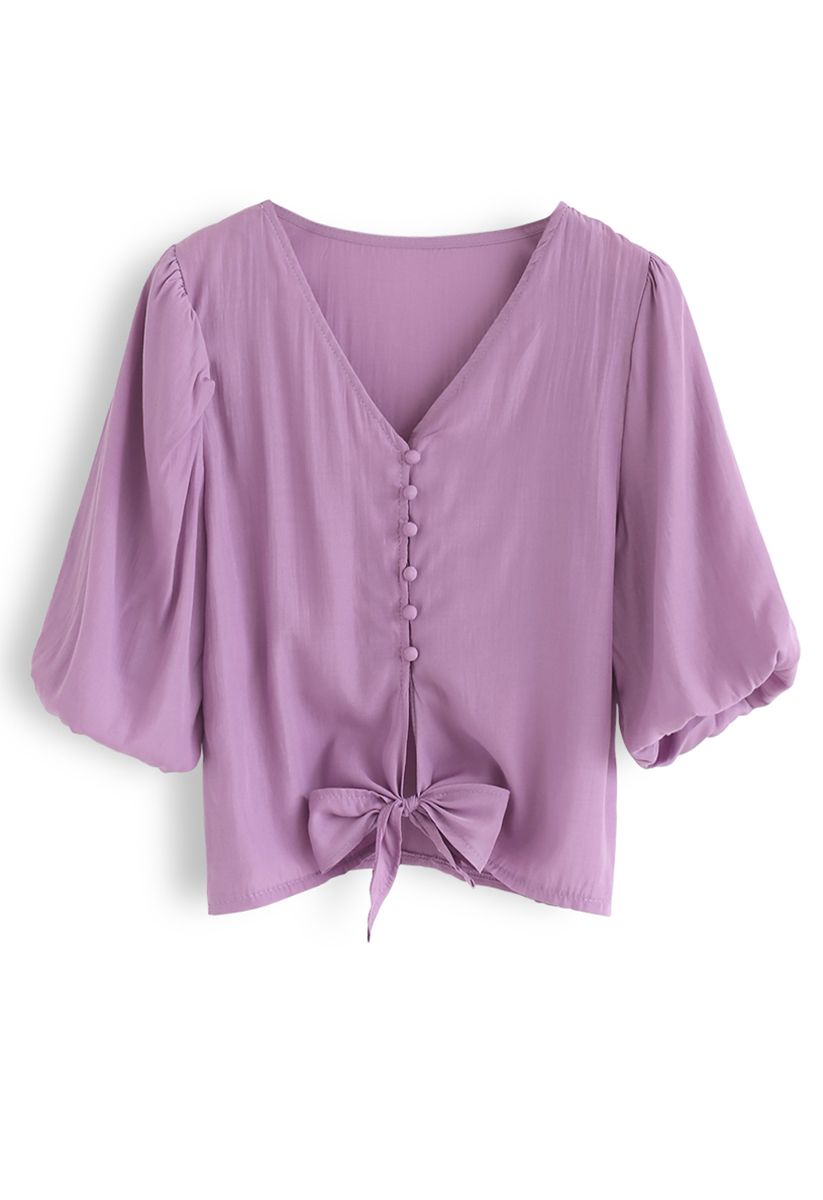 Sweet and Sound Bowknot Crop Top in Purple