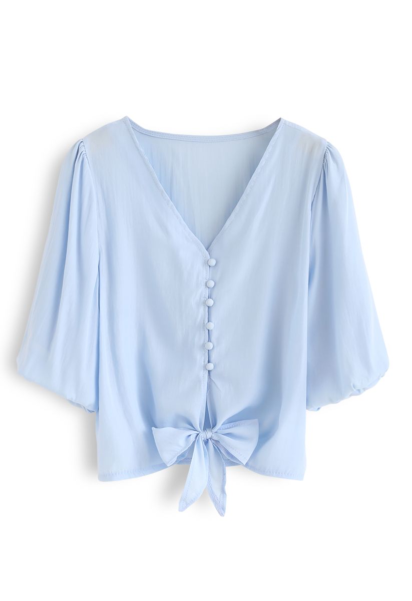 Sweet and Sound Bowknot Crop Top in Sky Blue - Retro, Indie and Unique ...