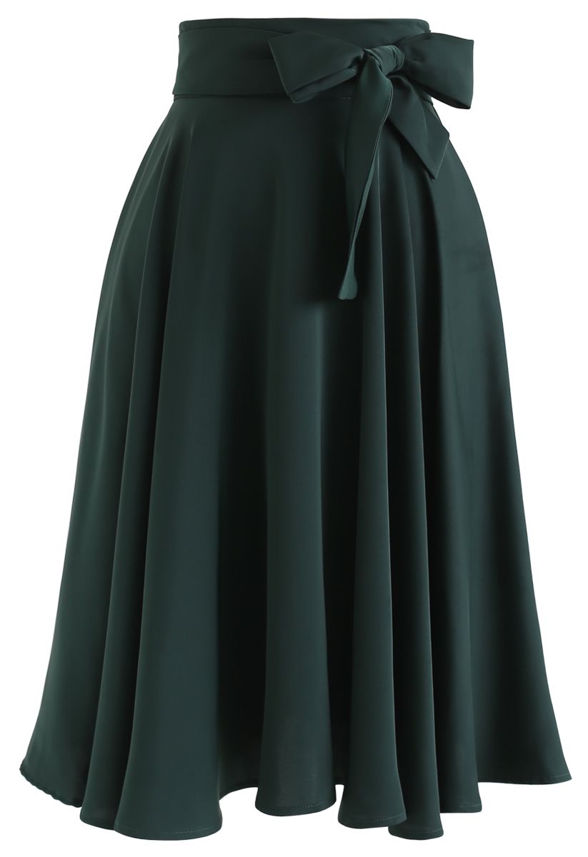 Flare Hem Bowknot Waist Midi Skirt in Emerald - Retro, Indie and Unique ...