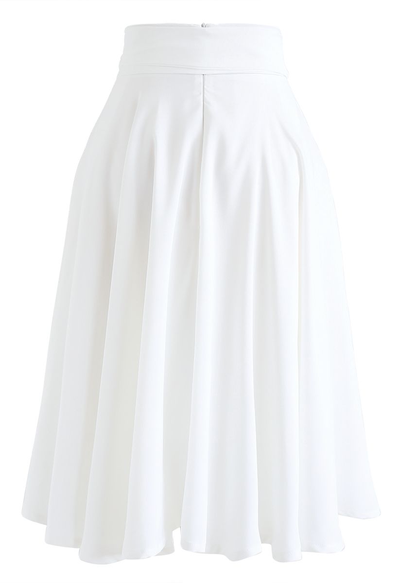 Flare Hem Bowknot Waist Midi Skirt in White - Retro, Indie and Unique ...