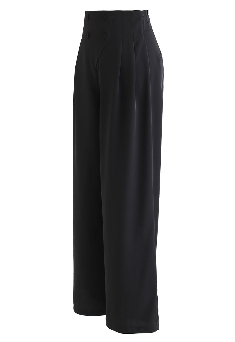 Button Embellished Wide-Leg Pants in Black - Retro, Indie and Unique ...