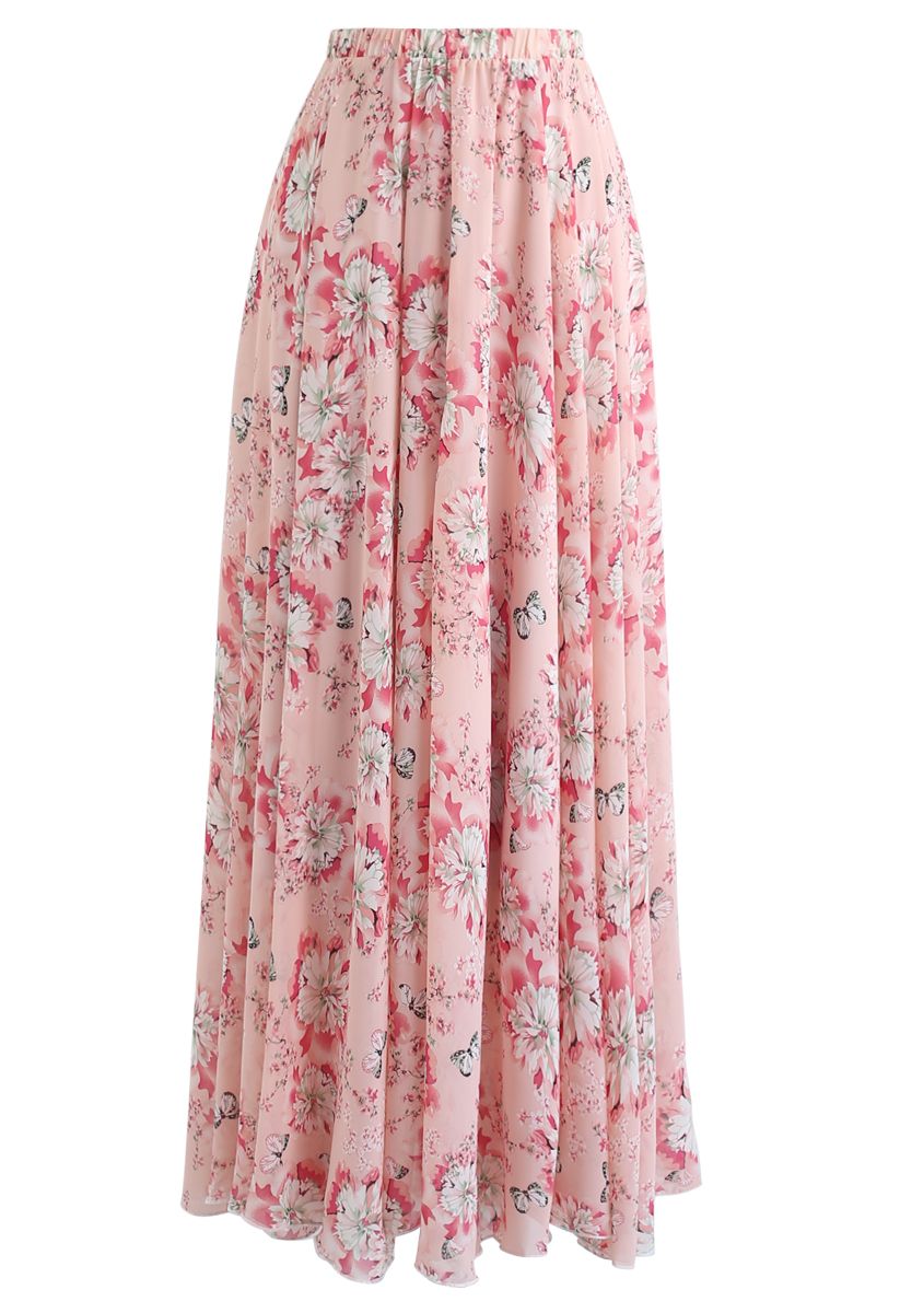 Floral Print Chiffon Maxi Skirt ...