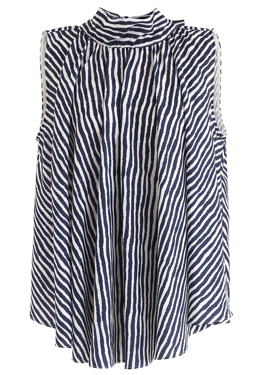 Navy Stripes Bow-Neck Sleeveless Top - Retro, Indie and Unique Fashion