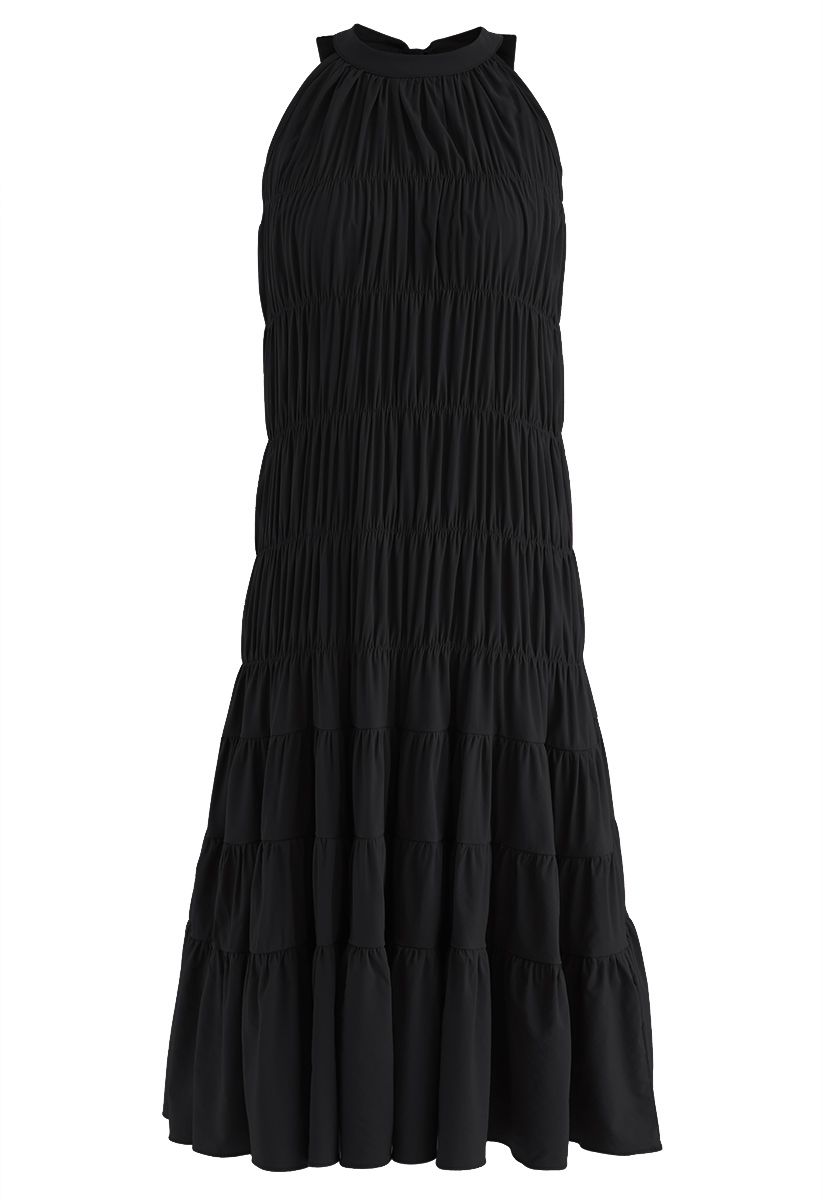 Bowknot Pleated Halter Dress in Black - Retro, Indie and Unique Fashion