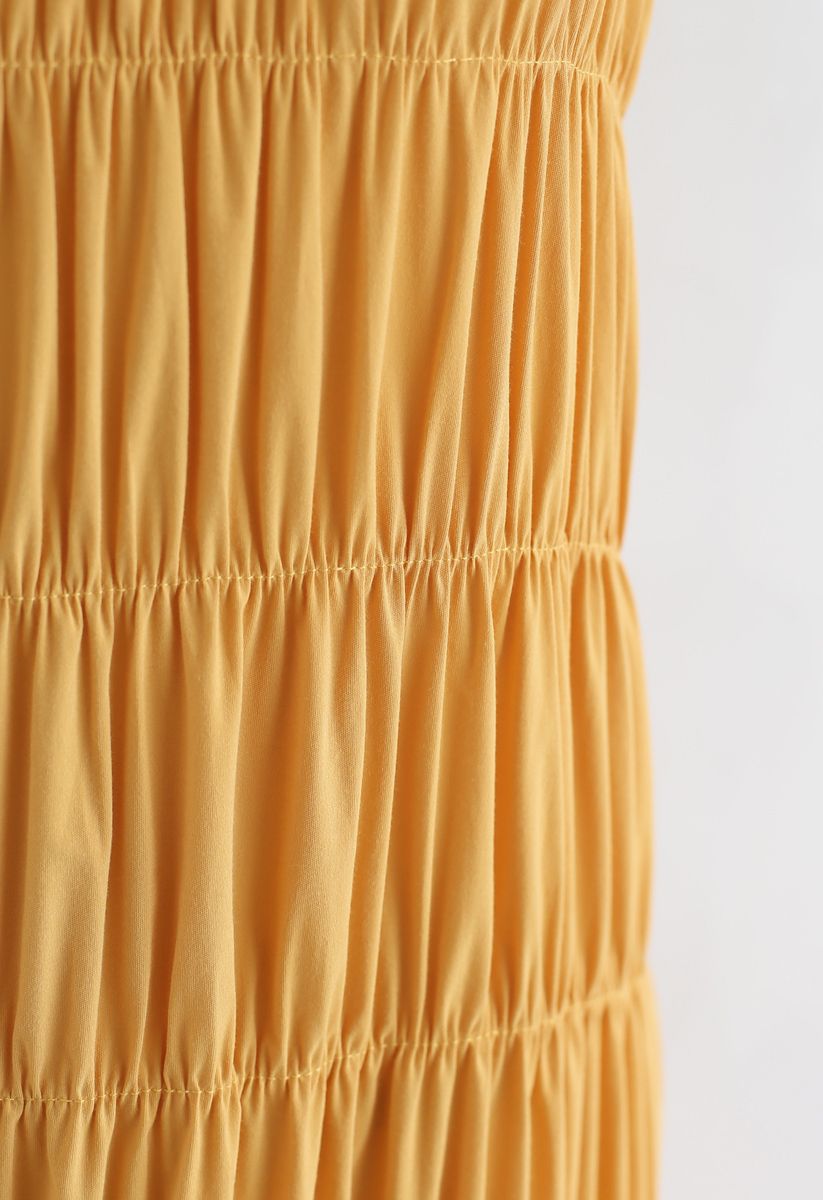 Bowknot Pleated Halter Dress in Mustard - Retro, Indie and Unique Fashion