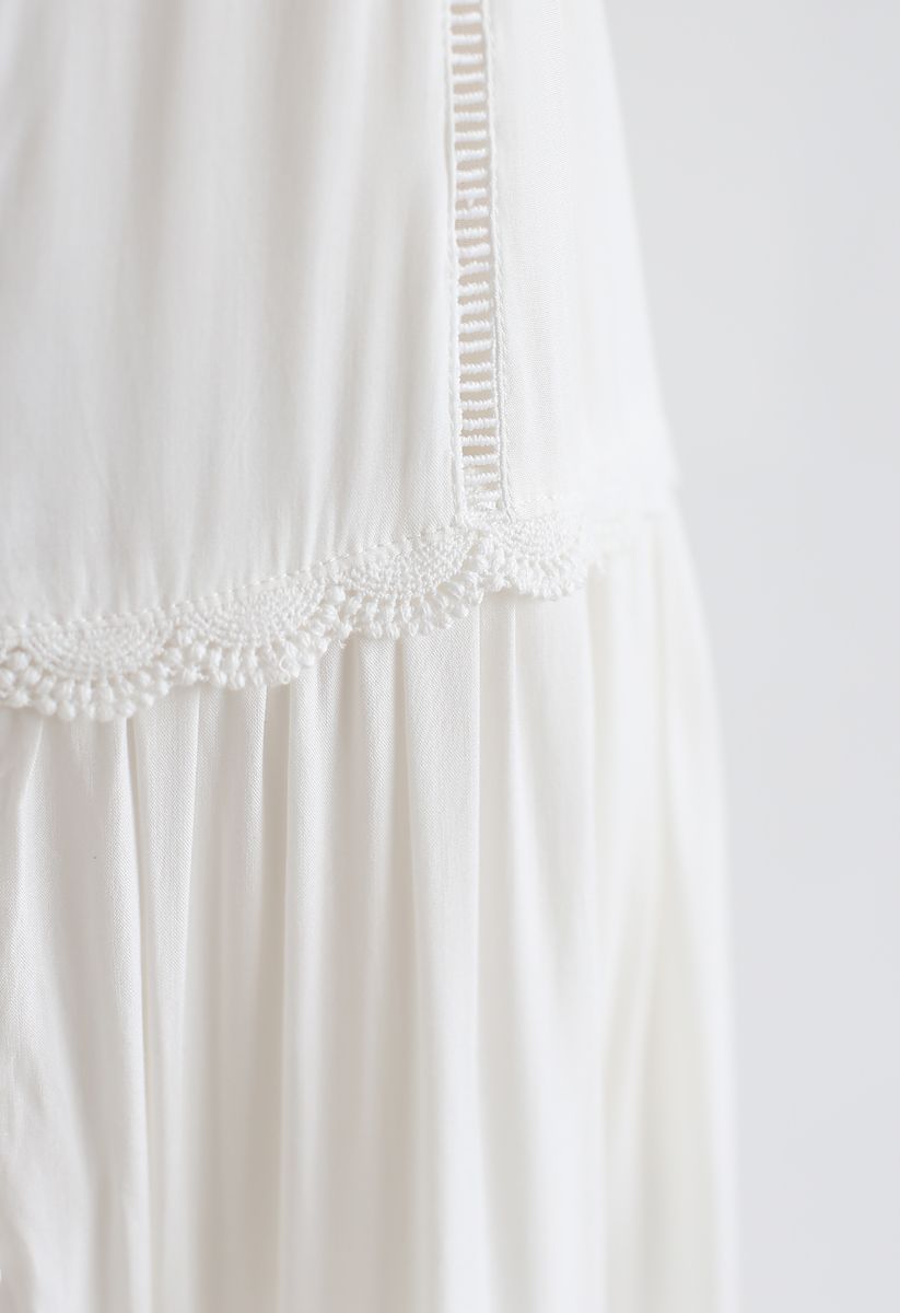 Crochet Trims Panelled Button Down Sleeveless Maxi Dress in White ...