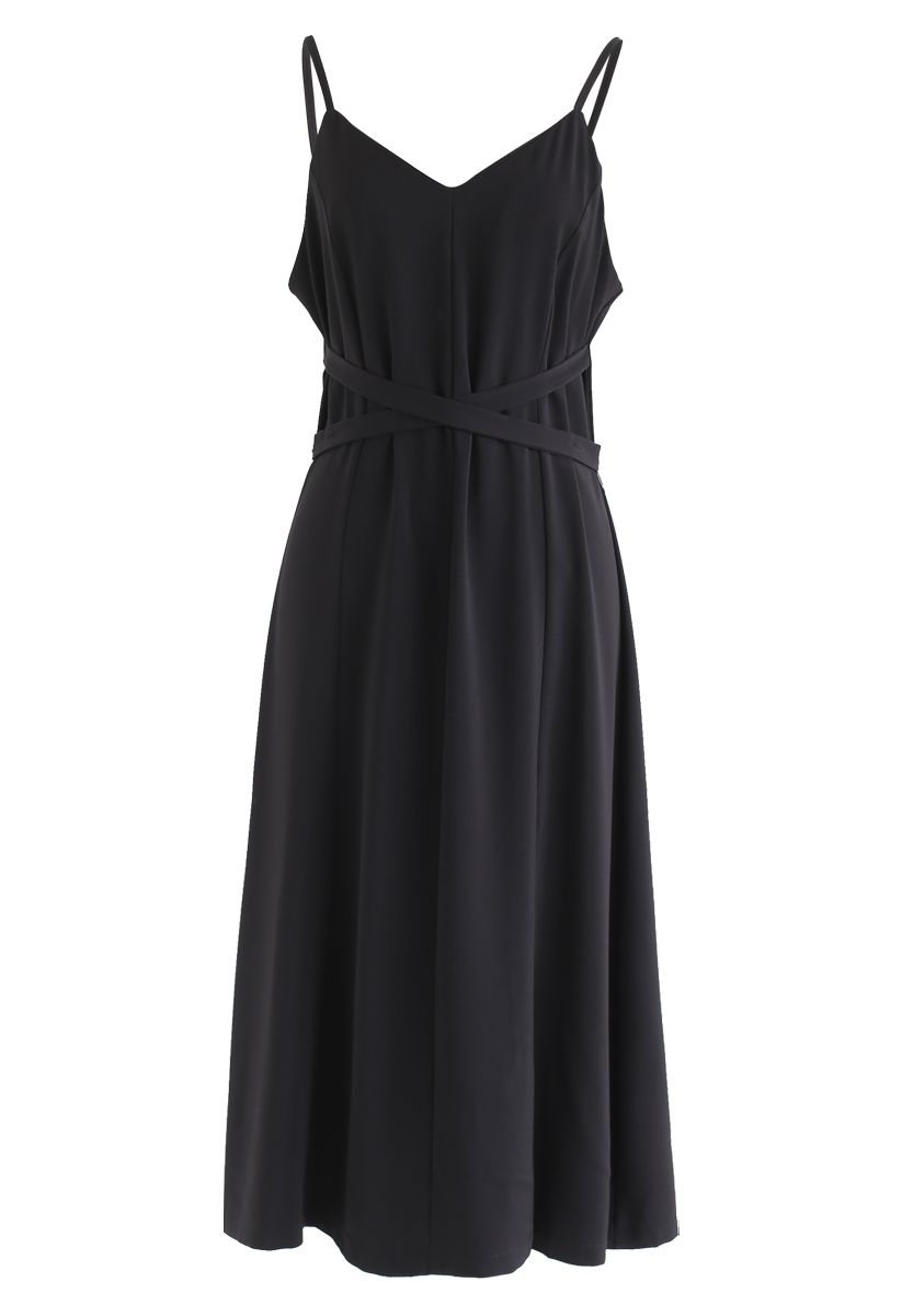 Split Shift Adjustable Cami Dress in Black