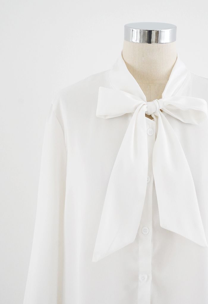 Bowknot Tie Neck Button Down Shirt in White - Retro, Indie and Unique ...