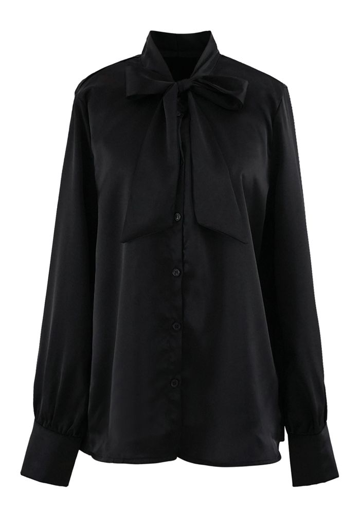 Bowknot Tie Neck Button Down Shirt in Black - Retro, Indie and Unique ...