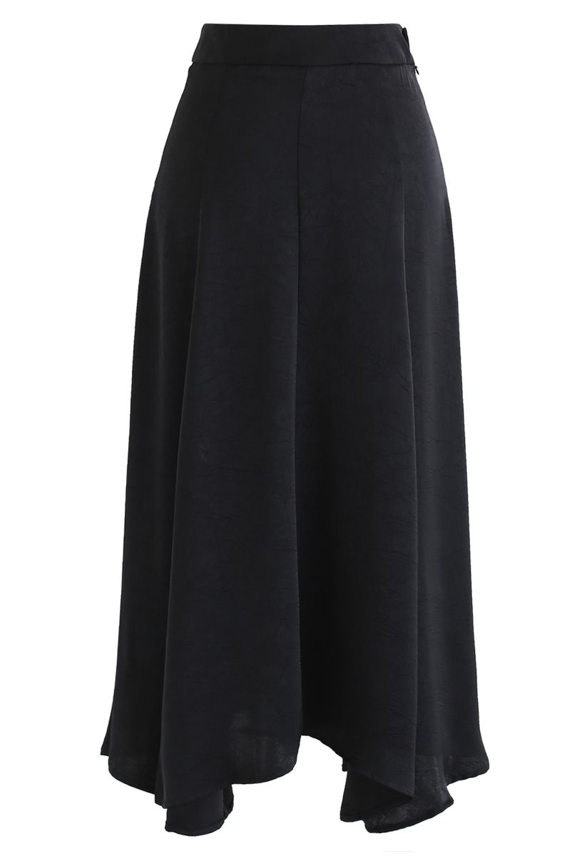 Silky Texture Asymmetric Midi Skirt in Black - Retro, Indie and Unique ...