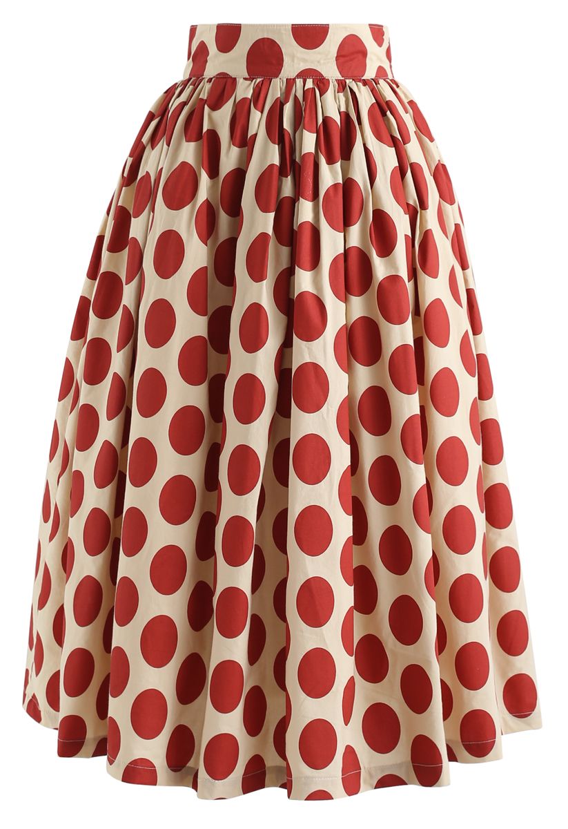 Vintage Red Dot Midi Skirt - Retro, Indie and Unique Fashion