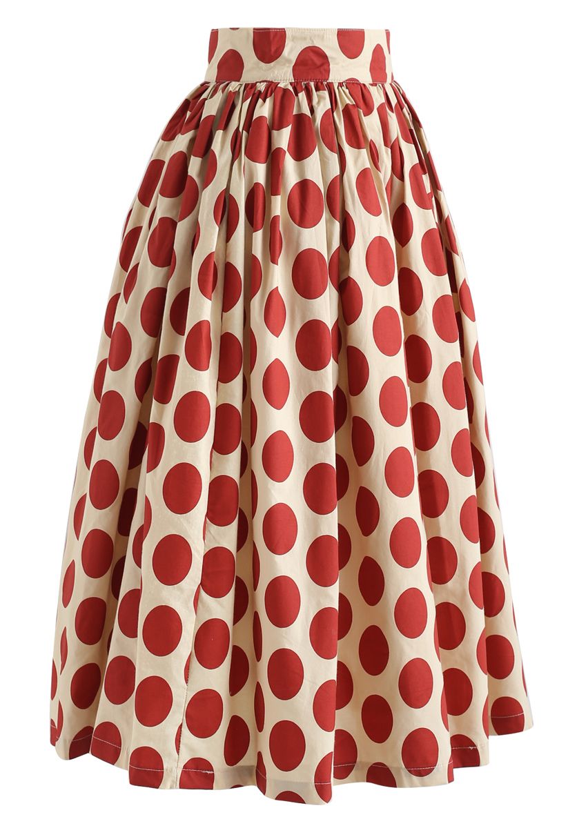 Vintage Red Polka Dot Midi Skirt - Retro, Indie and Unique Fashion