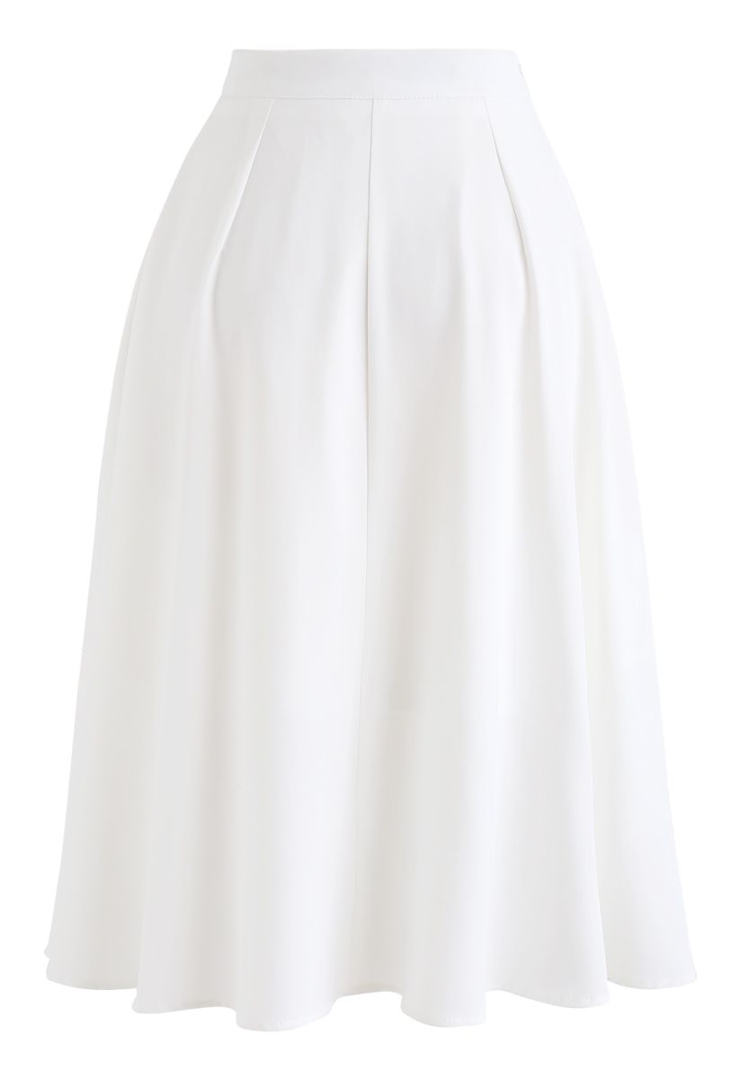 Side Zip Pleated A-Line Midi Skirt in White - Retro, Indie and Unique ...