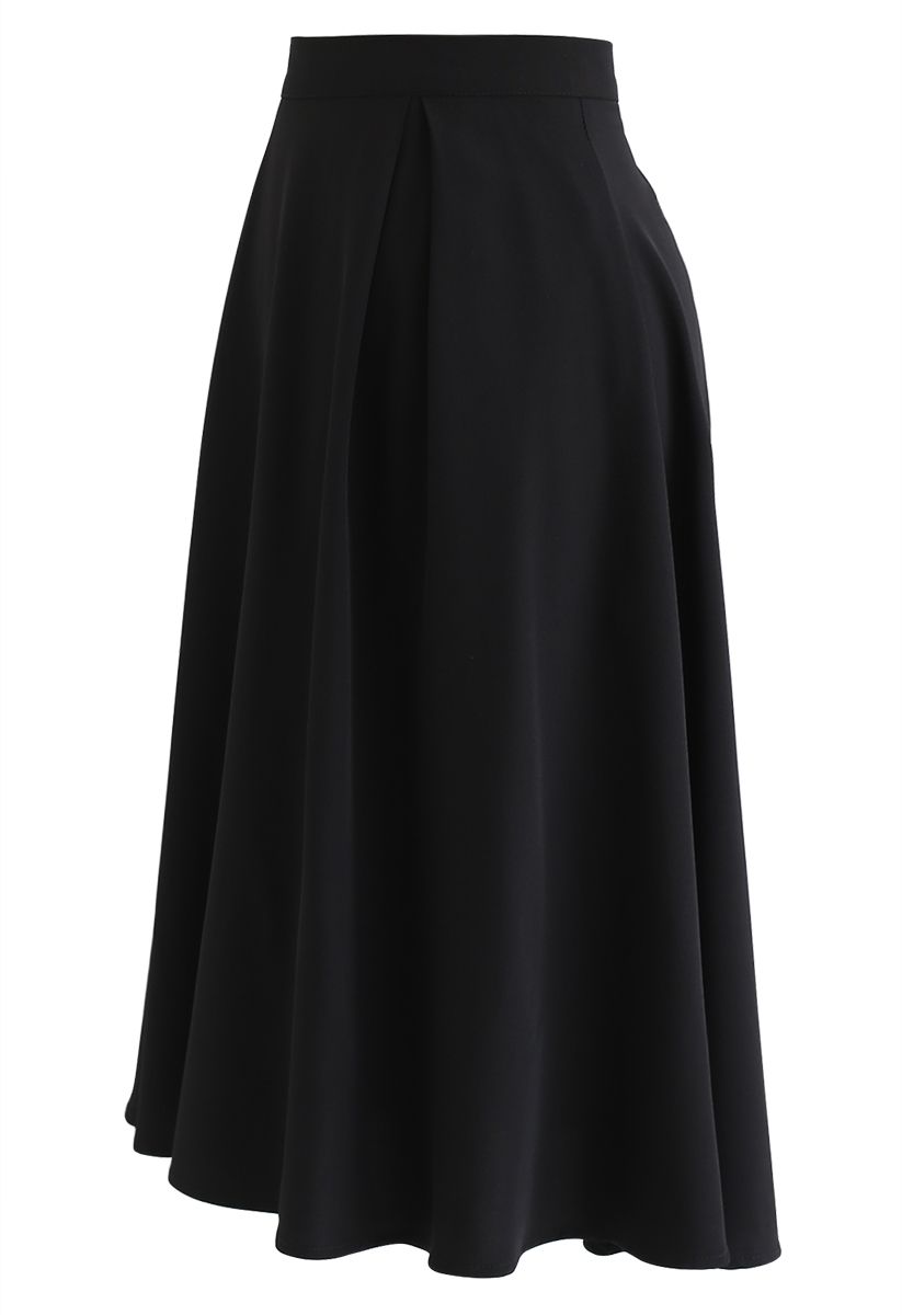 Side Zip Pleated A-Line Midi Skirt in Black - Retro, Indie and Unique ...