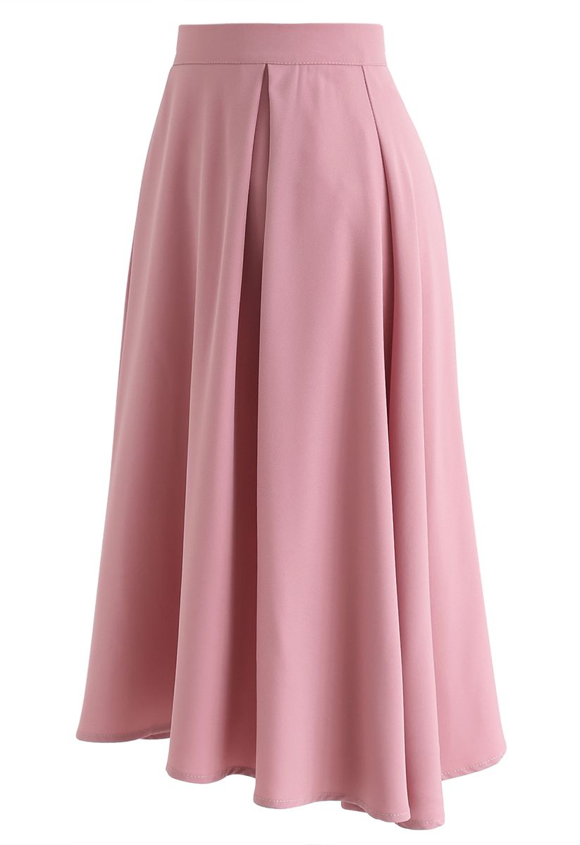 Side Zip Pleated A-Line Midi Skirt in Pink - Retro, Indie and Unique ...