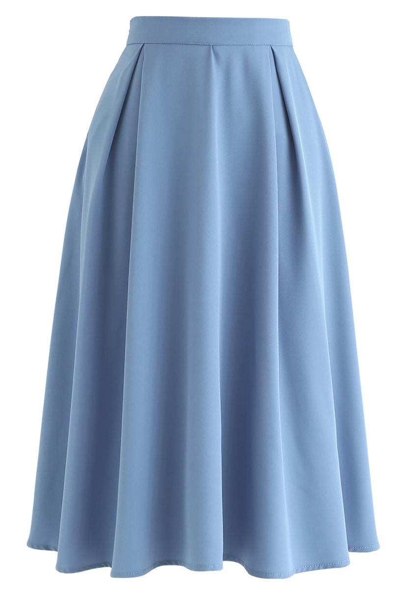 Side Zip Pleated A-Line Midi Skirt in Blue - Retro, Indie and Unique ...