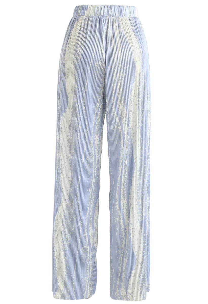 Contrast Color Print Pleated Wide-Leg Pants in Blue - Retro, Indie and ...