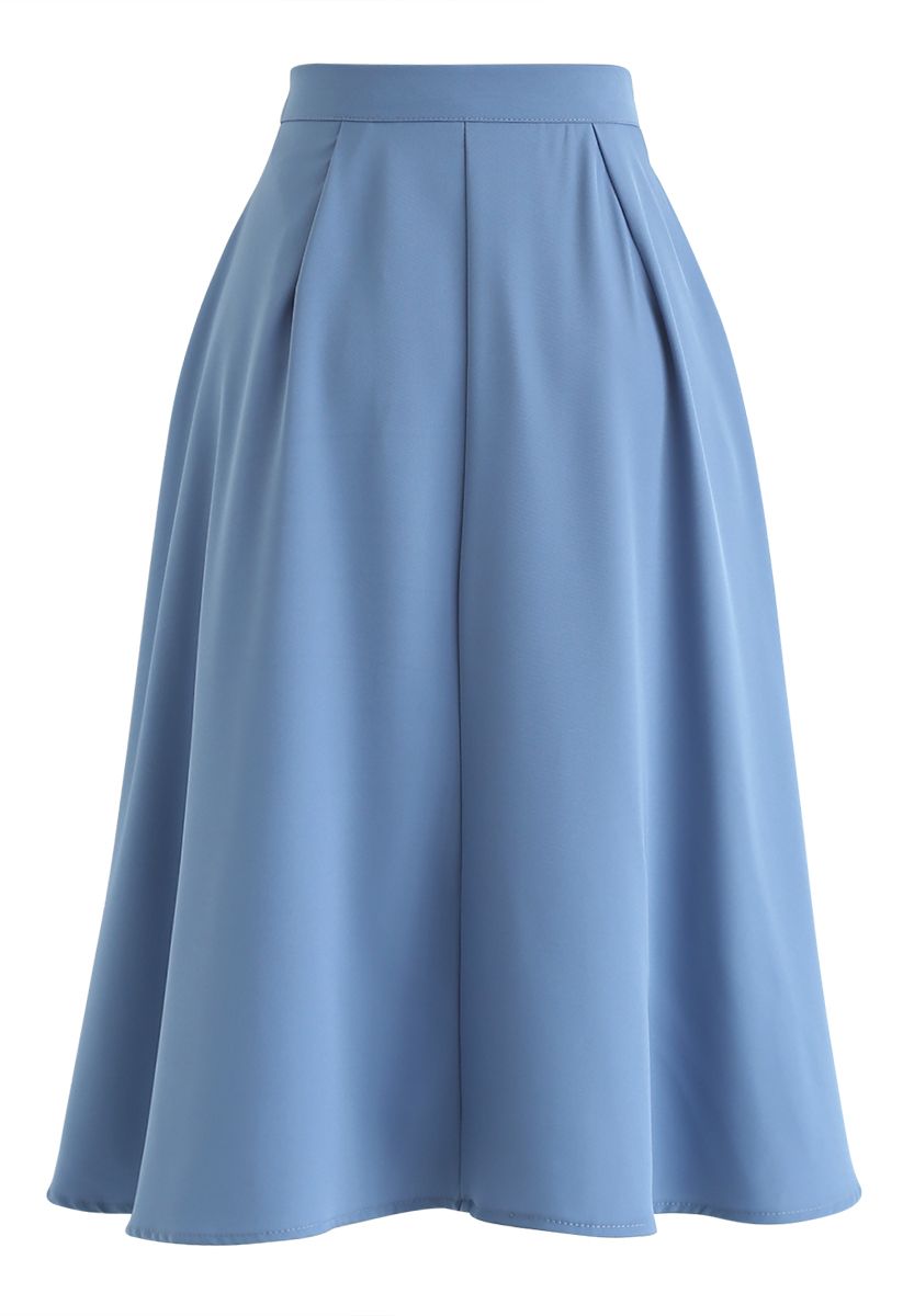 Side Zip Pleated A-Line Midi Skirt in Blue - Retro, Indie and Unique ...