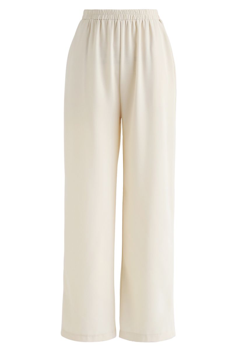 Adjustable Cami Tank Top and Wide-Leg Crop Pants Set in Cream - Retro ...