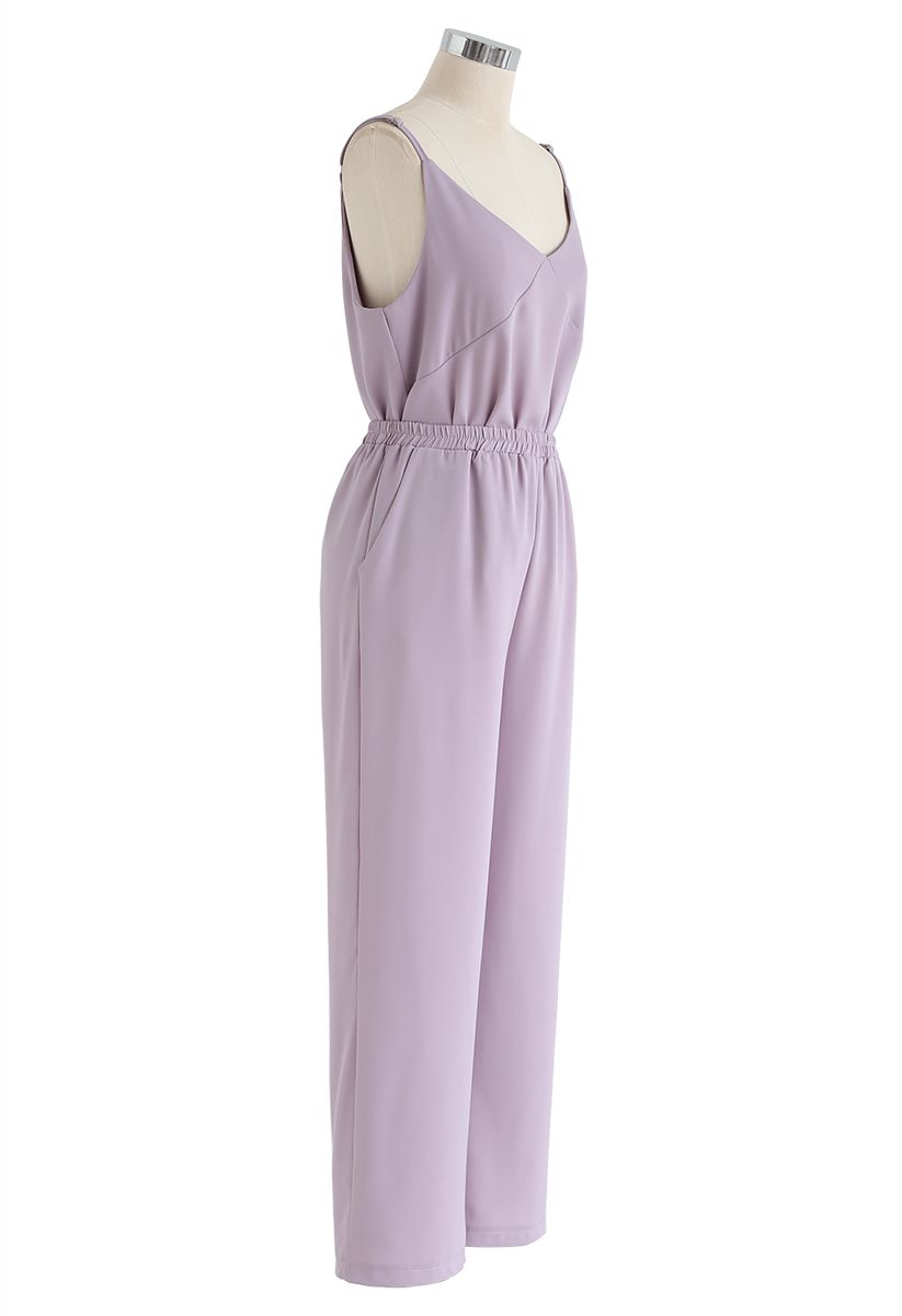 Adjustable Cami Tank Top and Wide-Leg Crop Pants Set in Lilac