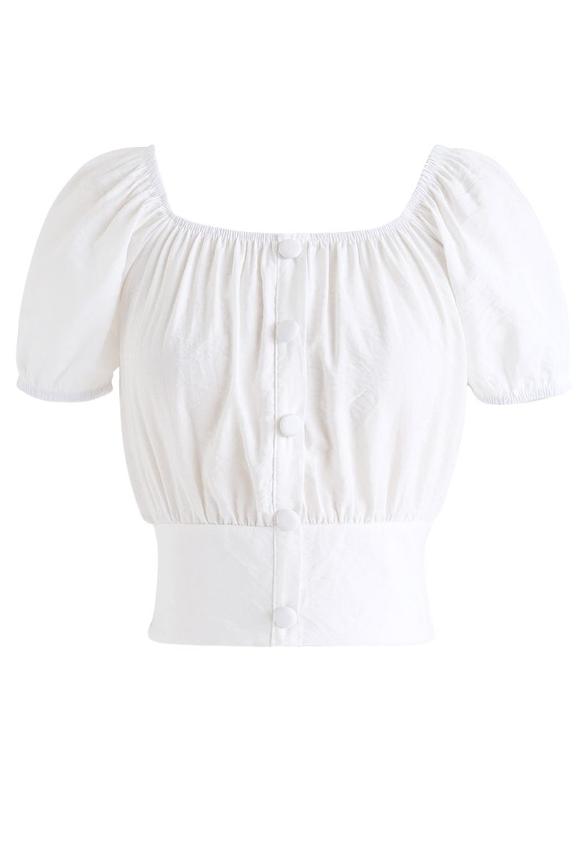 Square Neck Buttoned Front Cropped Top in White - Retro, Indie and ...