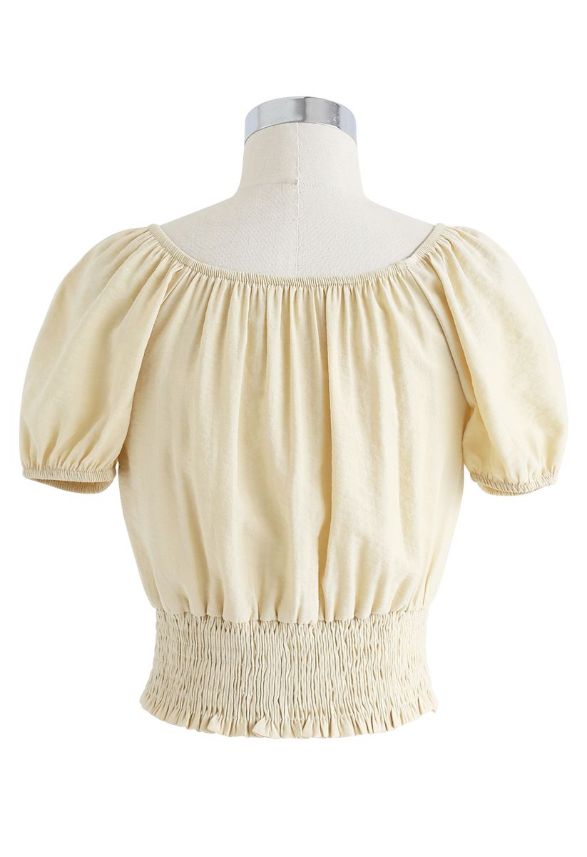 Square Neck Buttoned Front Cropped Top in Light Yellow - Retro, Indie ...