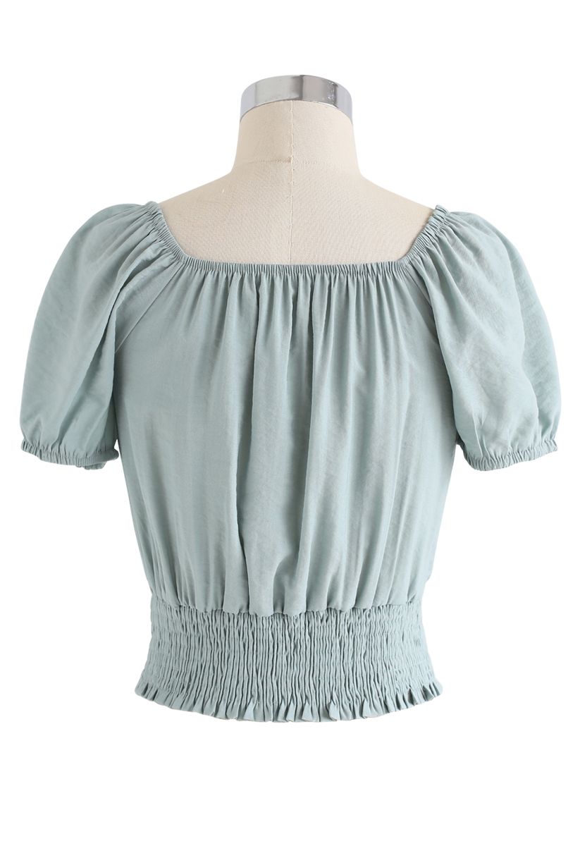 Square Neck Buttoned Front Cropped Top in Mint - Retro, Indie and ...