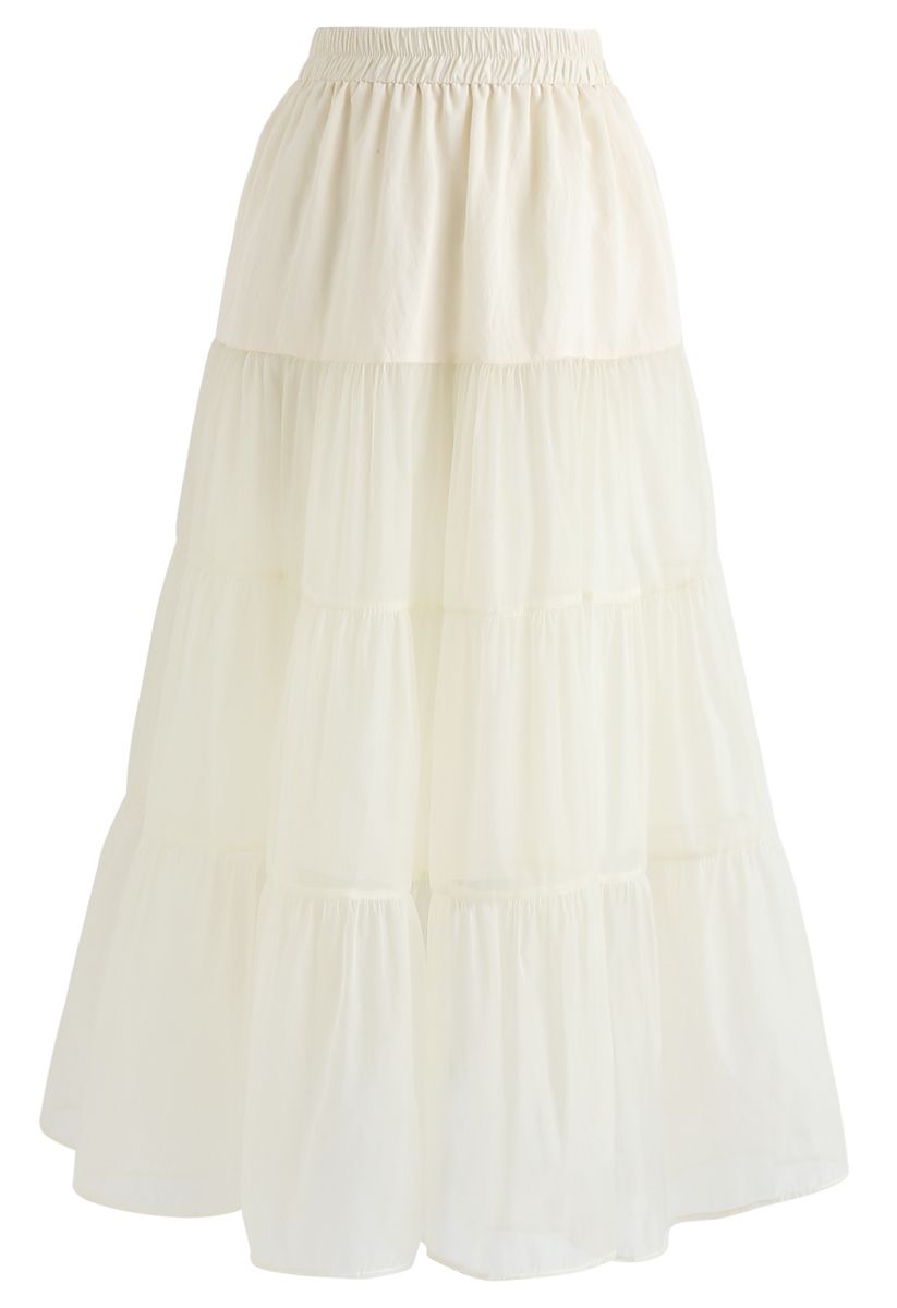 Lightweight Organza Midi Skirt in Cream