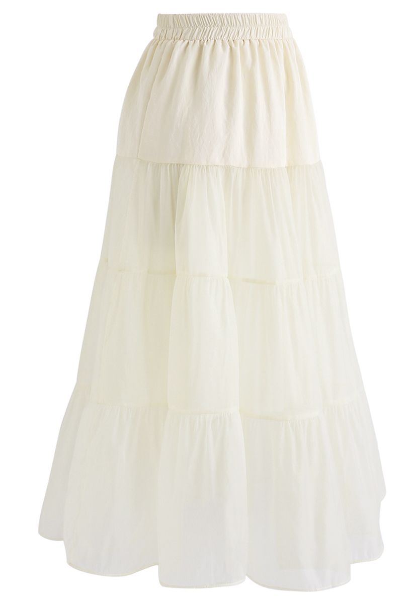 Lightweight Organza Midi Skirt in Cream