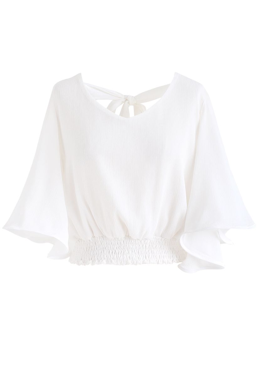 Jeg klager fjende Ideel Butterfly Flare Sleeves V-Neck Crop Top in White - Retro, Indie and Unique  Fashion