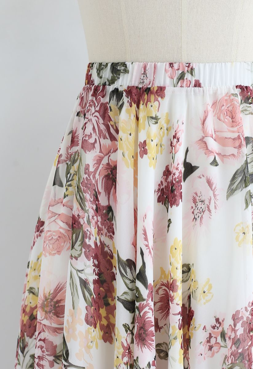 Bright-Colored Floral Maxi Skirt in Cream - Retro, Indie and Unique Fashion