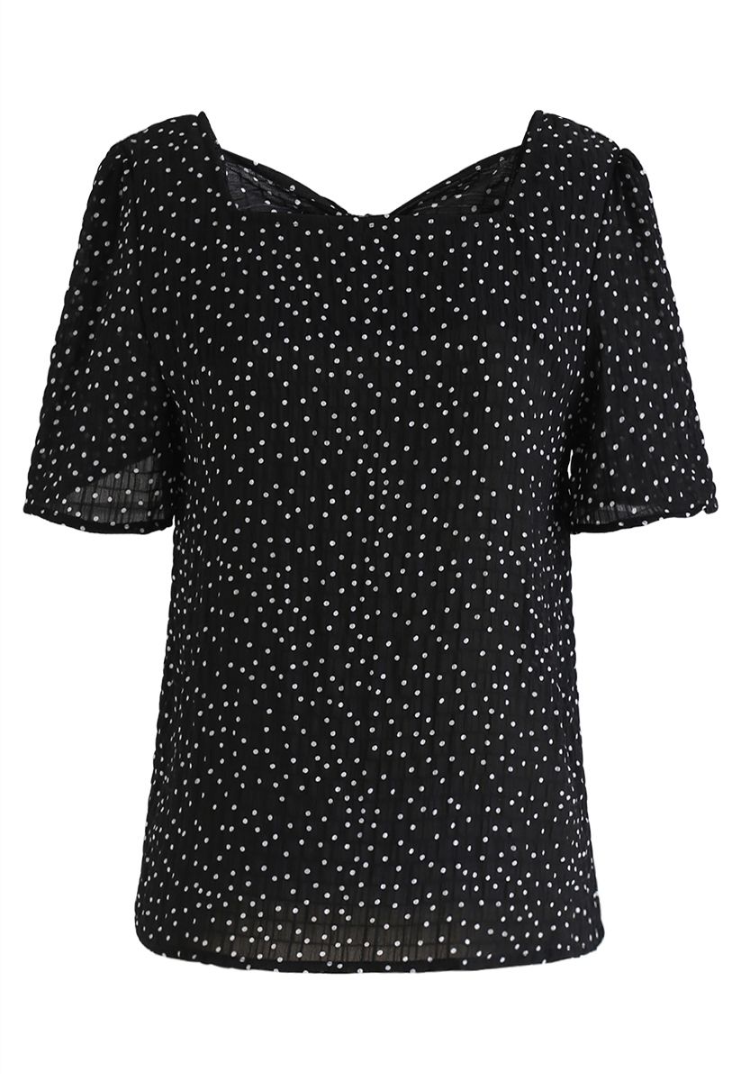 Peekaboo Bowknot Back Dots Shirred Top in Black - Retro, Indie and ...