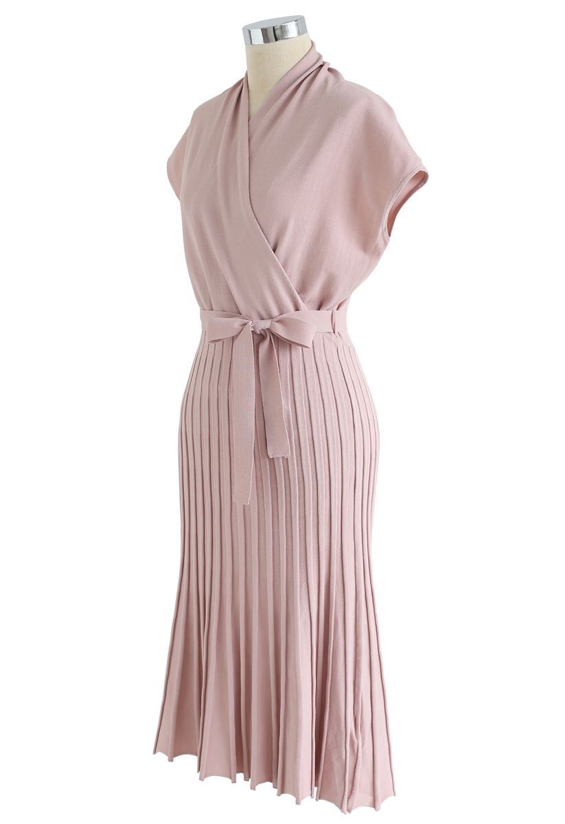 Pleated Sleeveless Wrapped Knit Dress in Pink - Retro, Indie and Unique ...