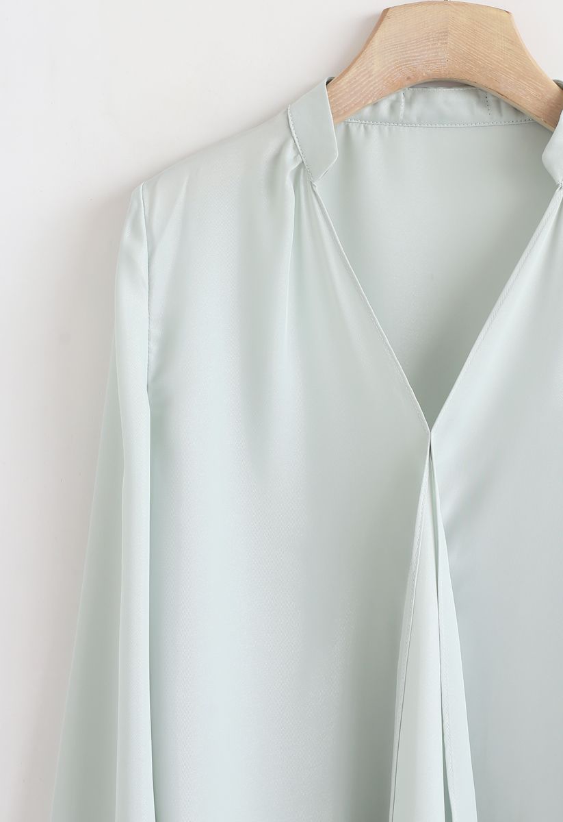 Front Ruffle V-Neck Shirt in Mint