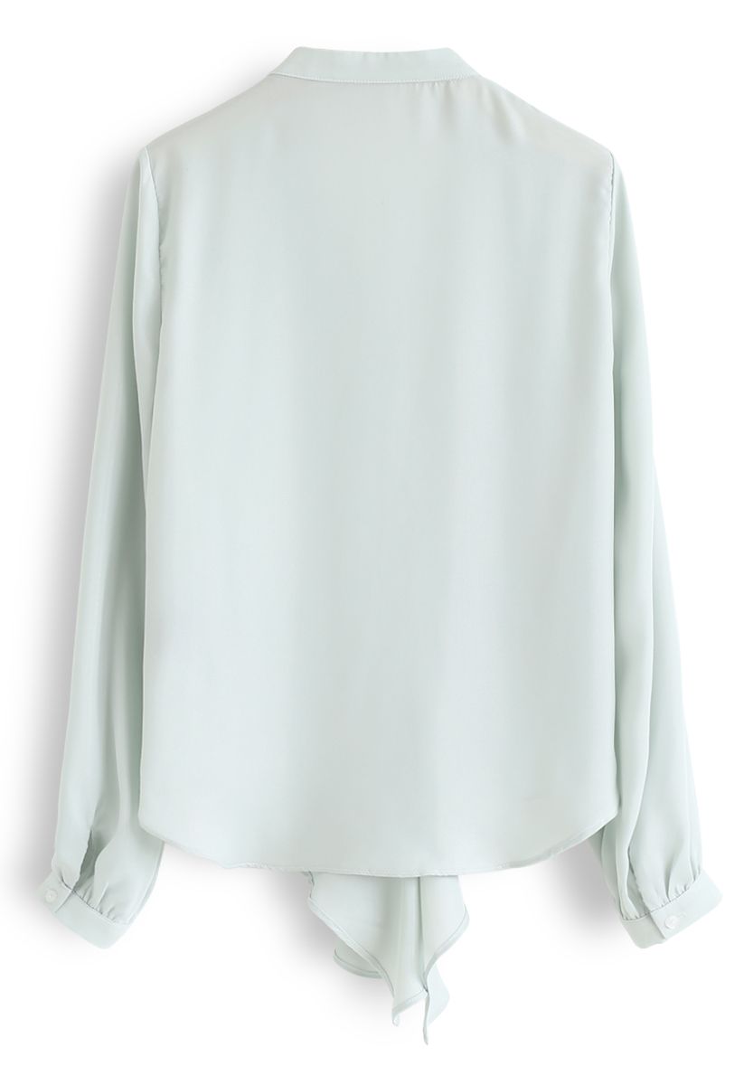 Front Ruffle V-Neck Shirt in Mint