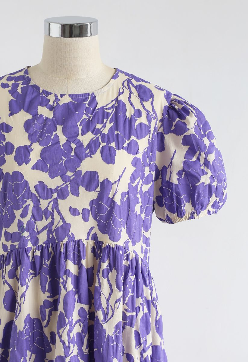 Simple Floral Print Midi Dress in Purple