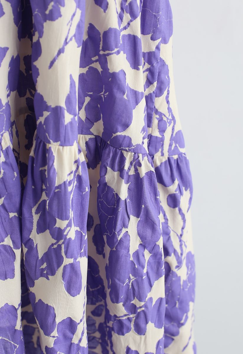 Simple Floral Print Midi Dress in Purple