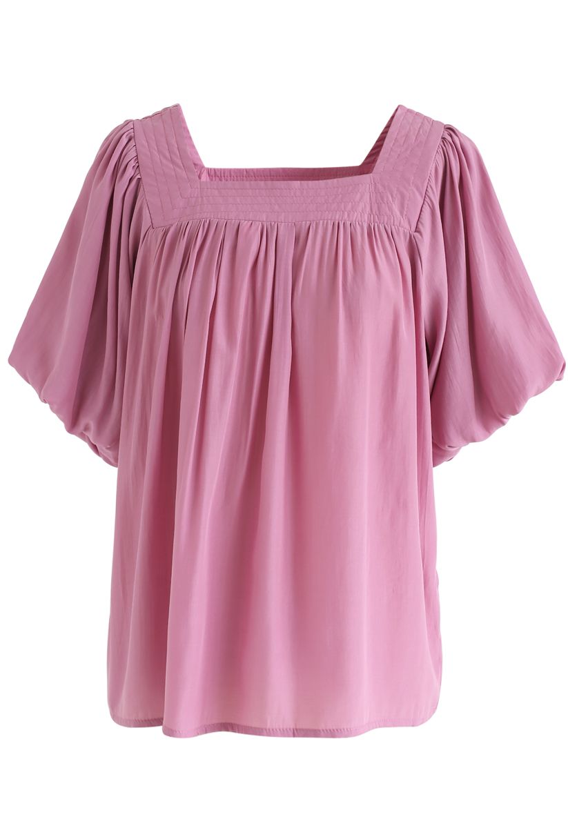 Square Neck Puff Sleeves Top in Pink - Retro, Indie and Unique Fashion