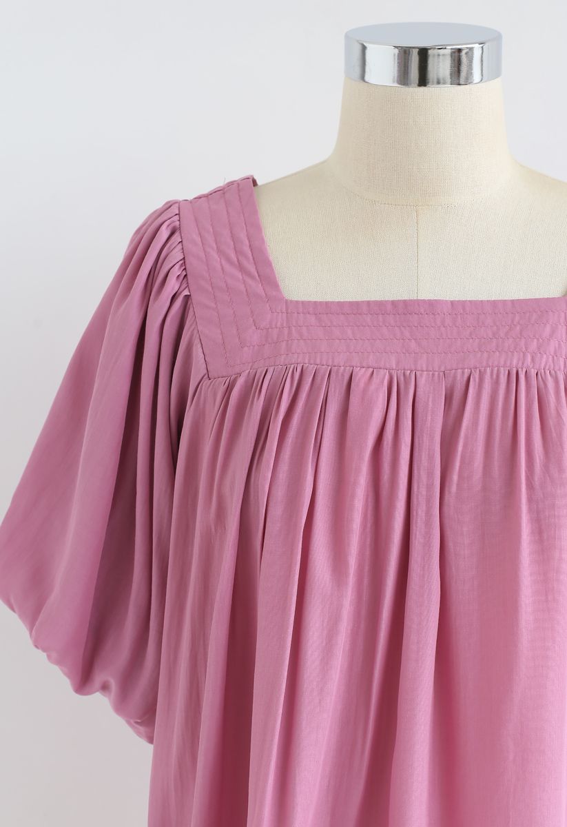 Square Neck Puff Sleeves Top in Pink - Retro, Indie and Unique Fashion