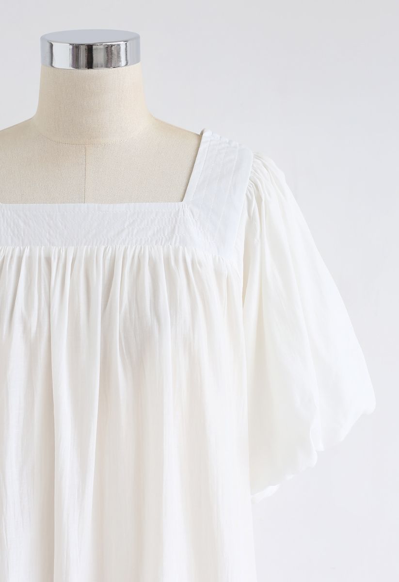 Square Neck Puff Sleeves Top in White - Retro, Indie and Unique Fashion