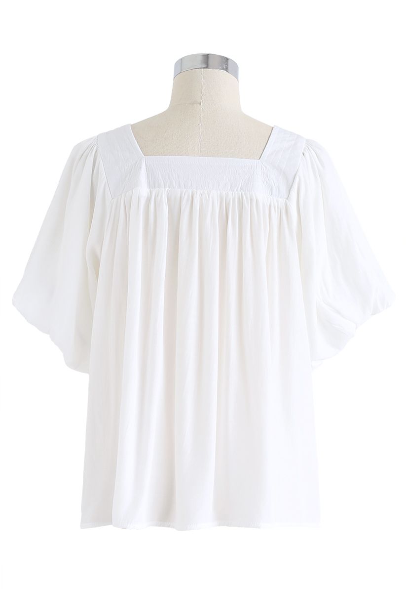 Square Neck Puff Sleeves Top in White - Retro, Indie and Unique Fashion